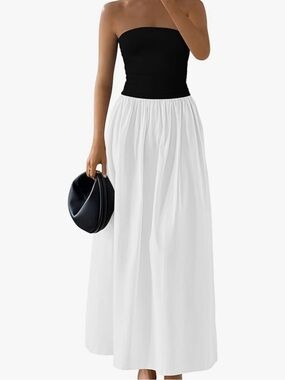 Pretty Green Black and White Strapless Maxi Dress